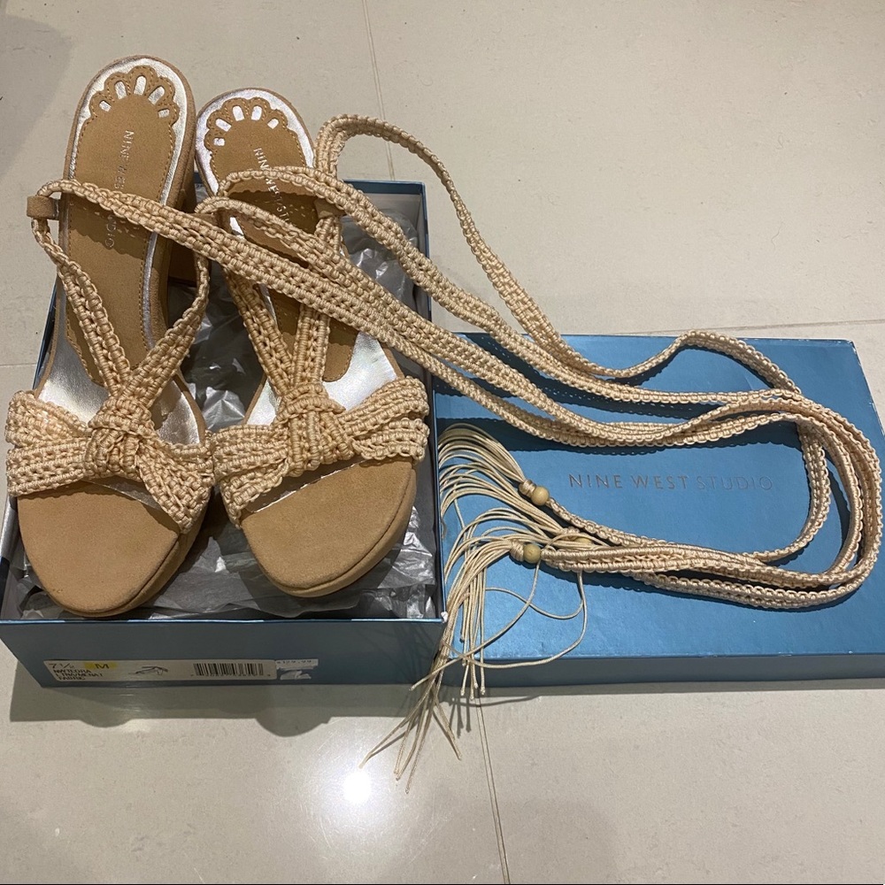 Beige Wedge Nude Lace-Up Sandals Heel Gladiator Strap Strappy Leather Suede Boho